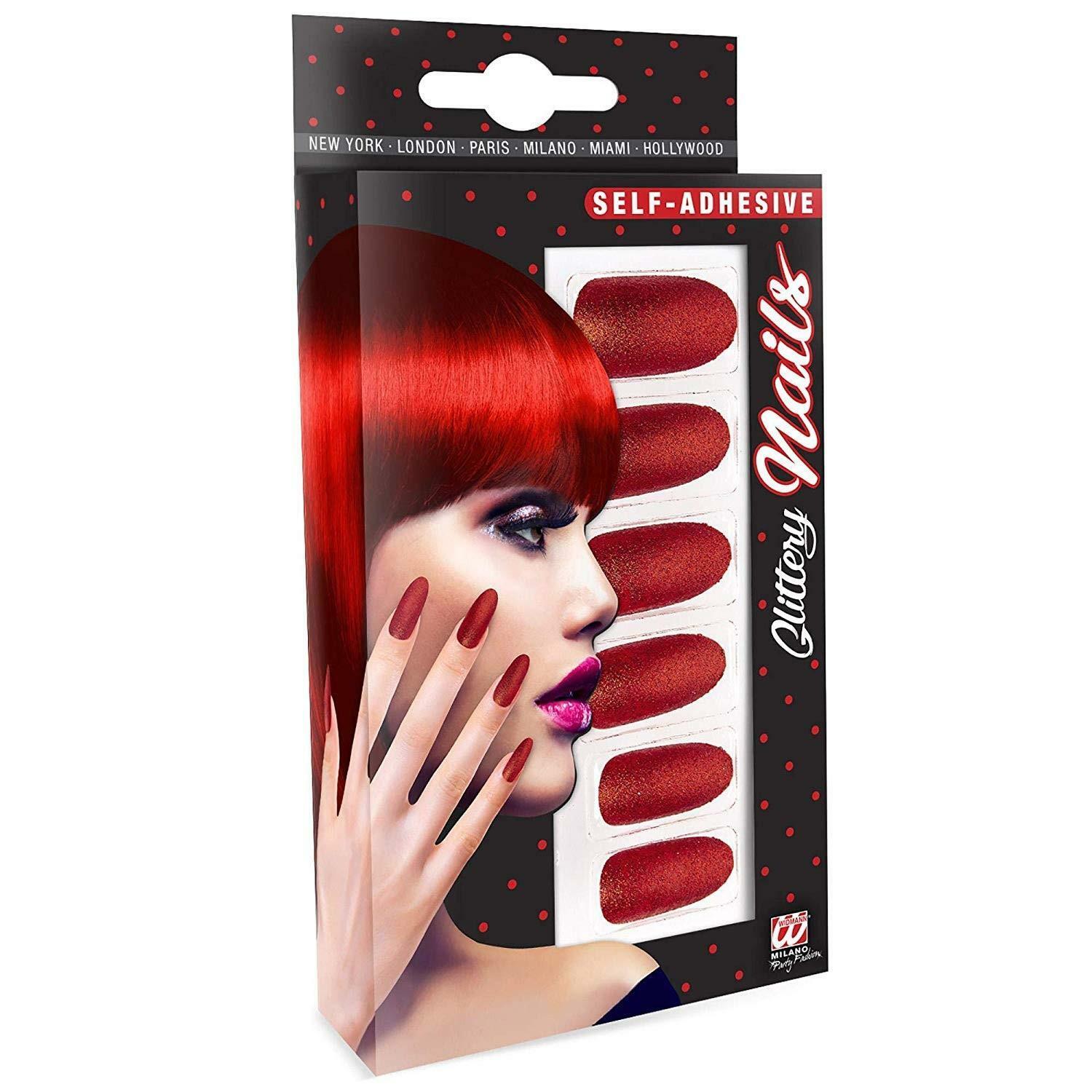 widmann set 12 unghie rosse glitter