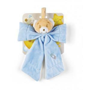 Peluche orsetto fiocco nascita azzurro cm 24