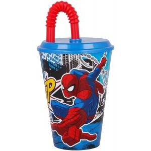 Bicchiere con tappo e cannuccia spiderman