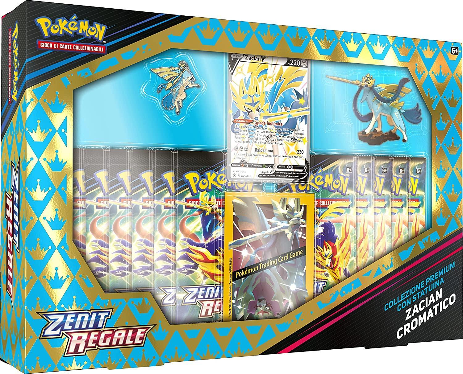 gamevision pokemon collezione premium zenit regale con statuina zacian cromatico