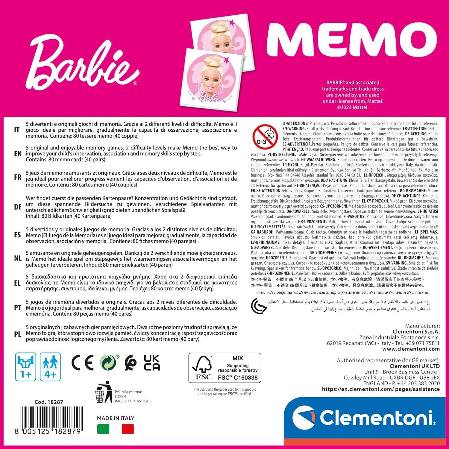 clementoni memo games barbie