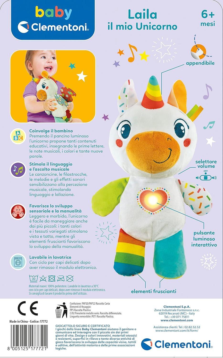 clementoni baby unicorno peluche laila