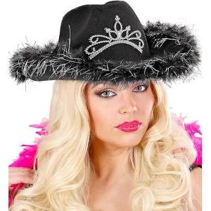 Cappello cowgirl nero con piume